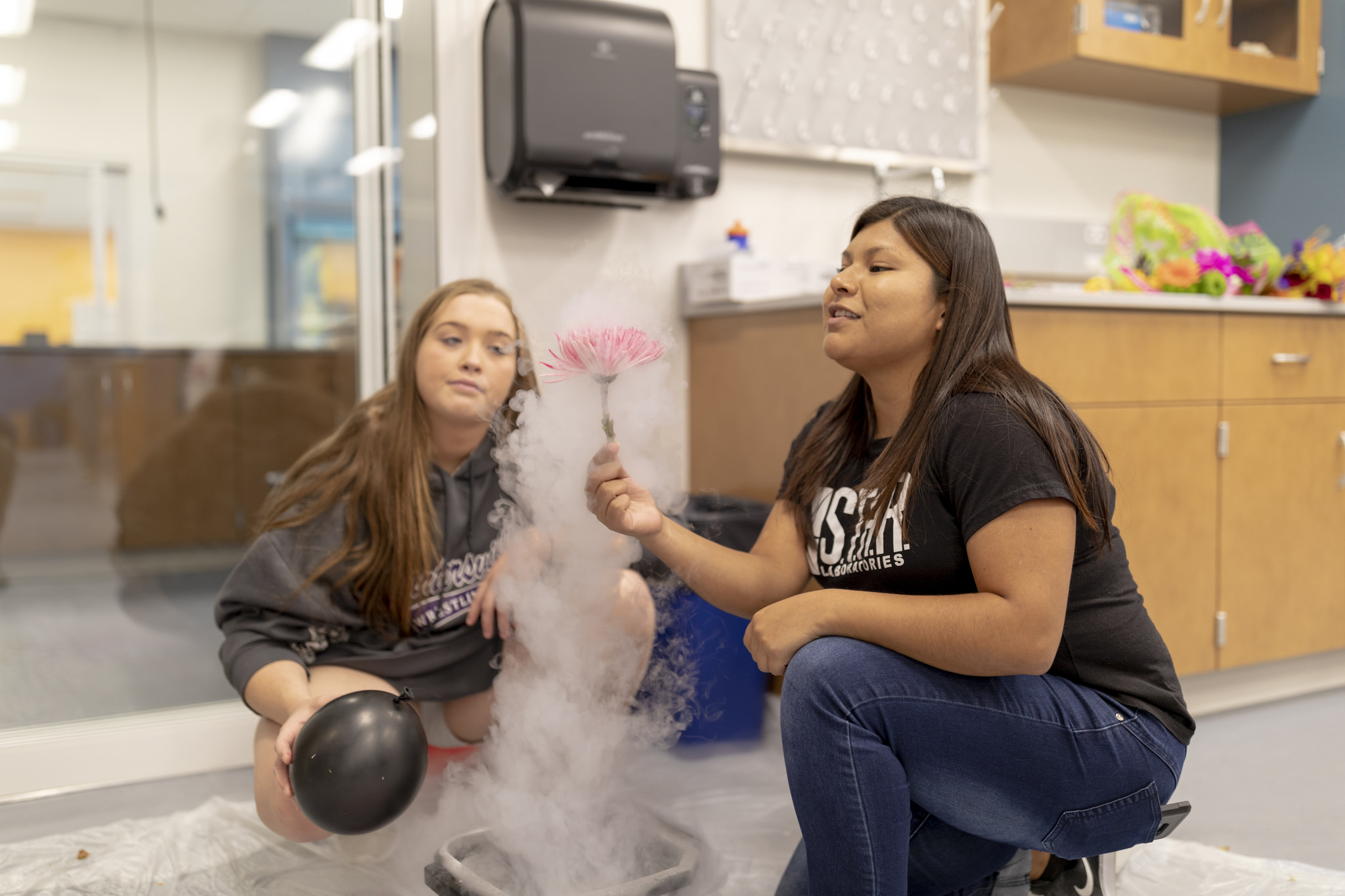students working in lab
